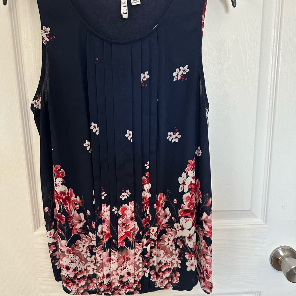 Elle Navy and Pink Floral Blouse